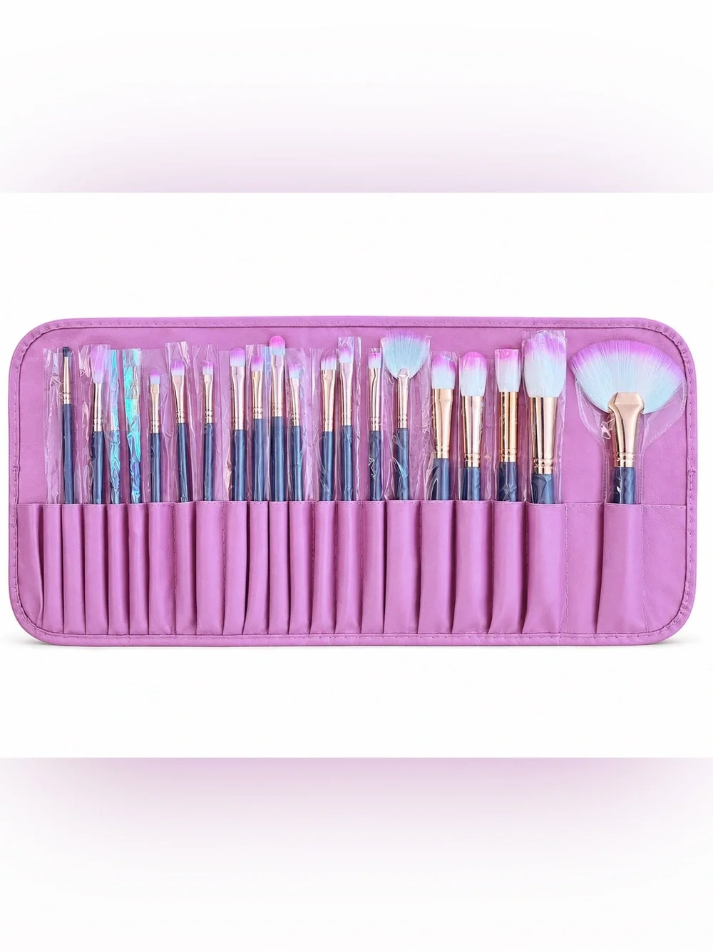 New 22 Piece Pink Makeup Brush Complete Set & Storage Carrying Case Blush Flat